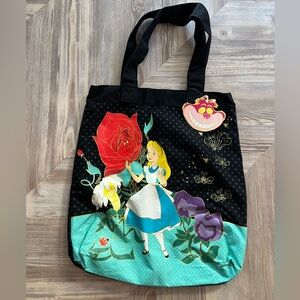 Alice in wonderland loungefly canvas tote y2k with Cheshire Cat tag